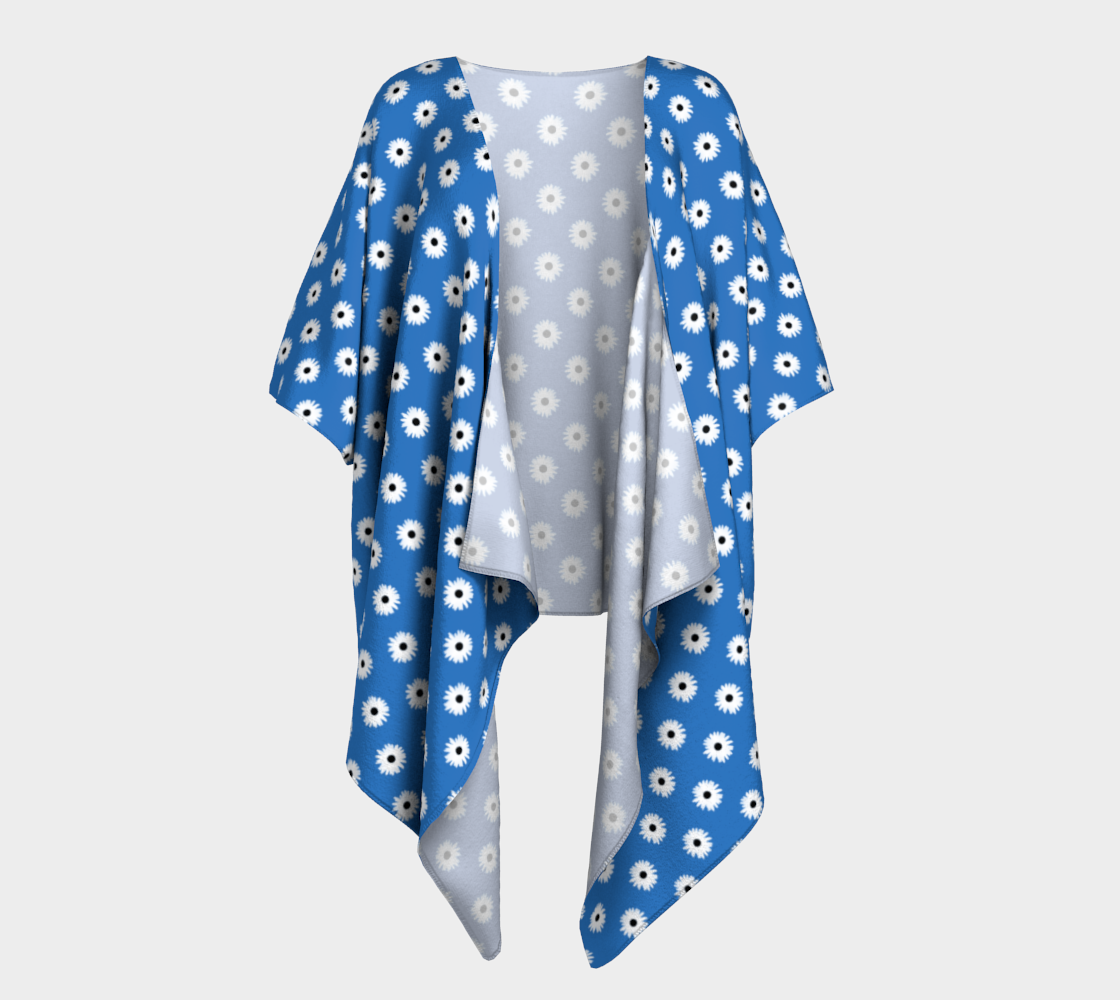 Aperçu de Kimono drapé fleur marguerite Blanc/Bleu