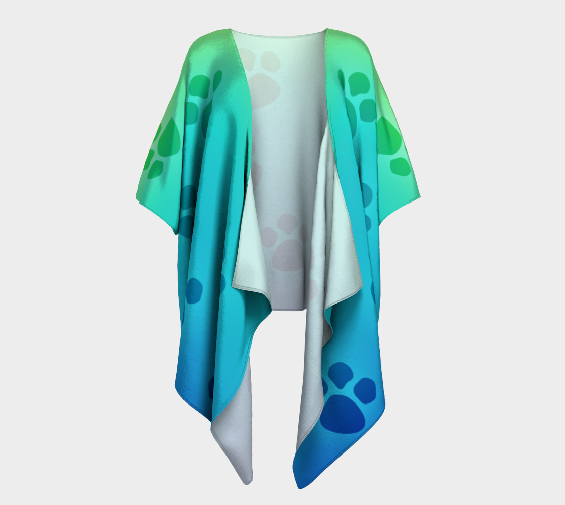 paw prints green to blue draped kimono preview #1