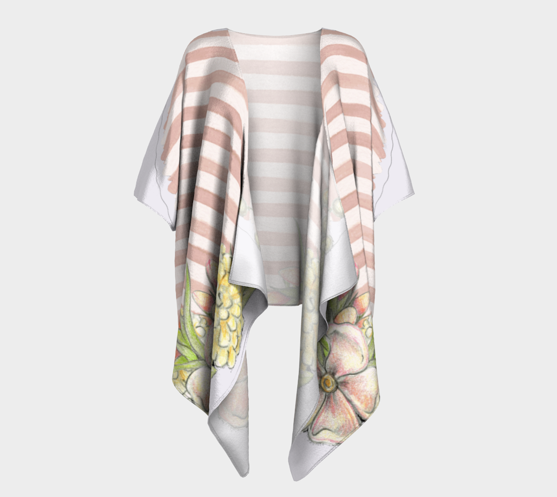 pink floral and stripes chic draped kimono preview #1