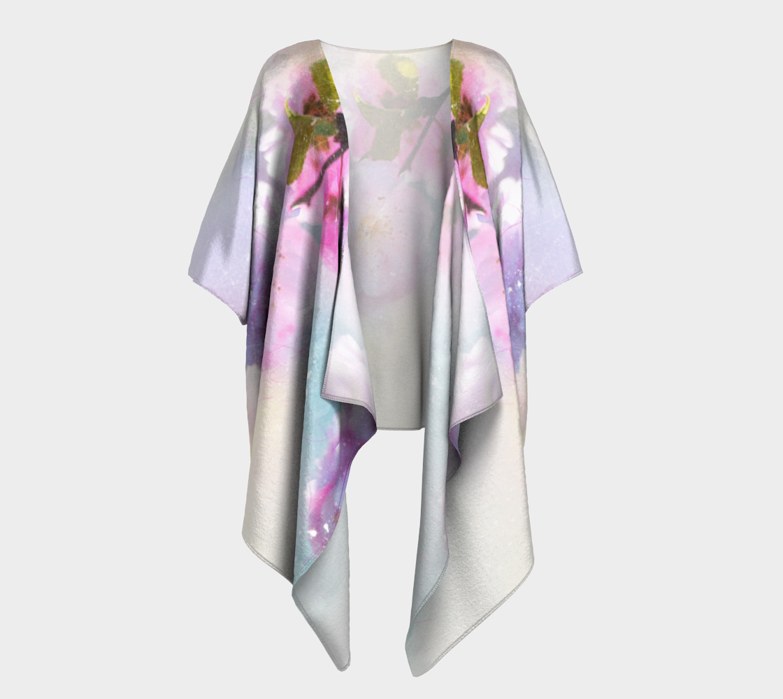 pink flowers in watercolor draped kimono preview #1