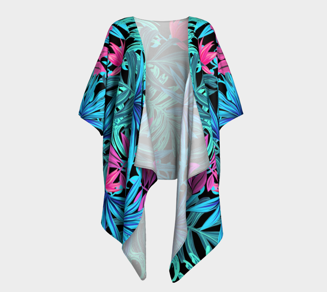 pink splashed tropical leaves draped kimono preview #1