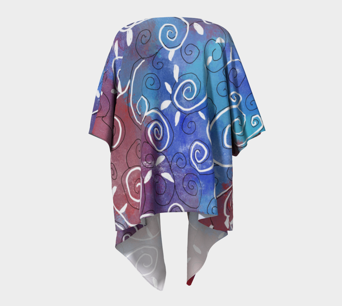 White Swirls on red and Blue Draped Kimono preview #4