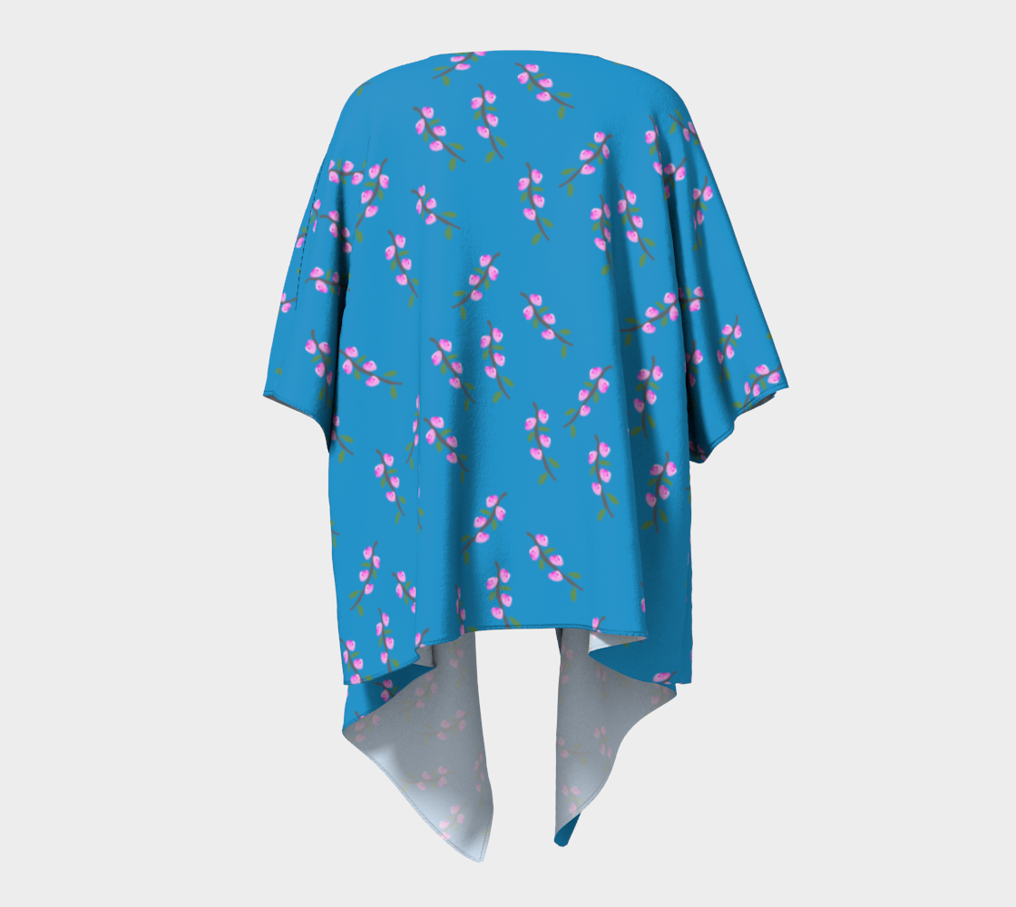 Pink Flower Branches on Blue Draped Kimono preview #4
