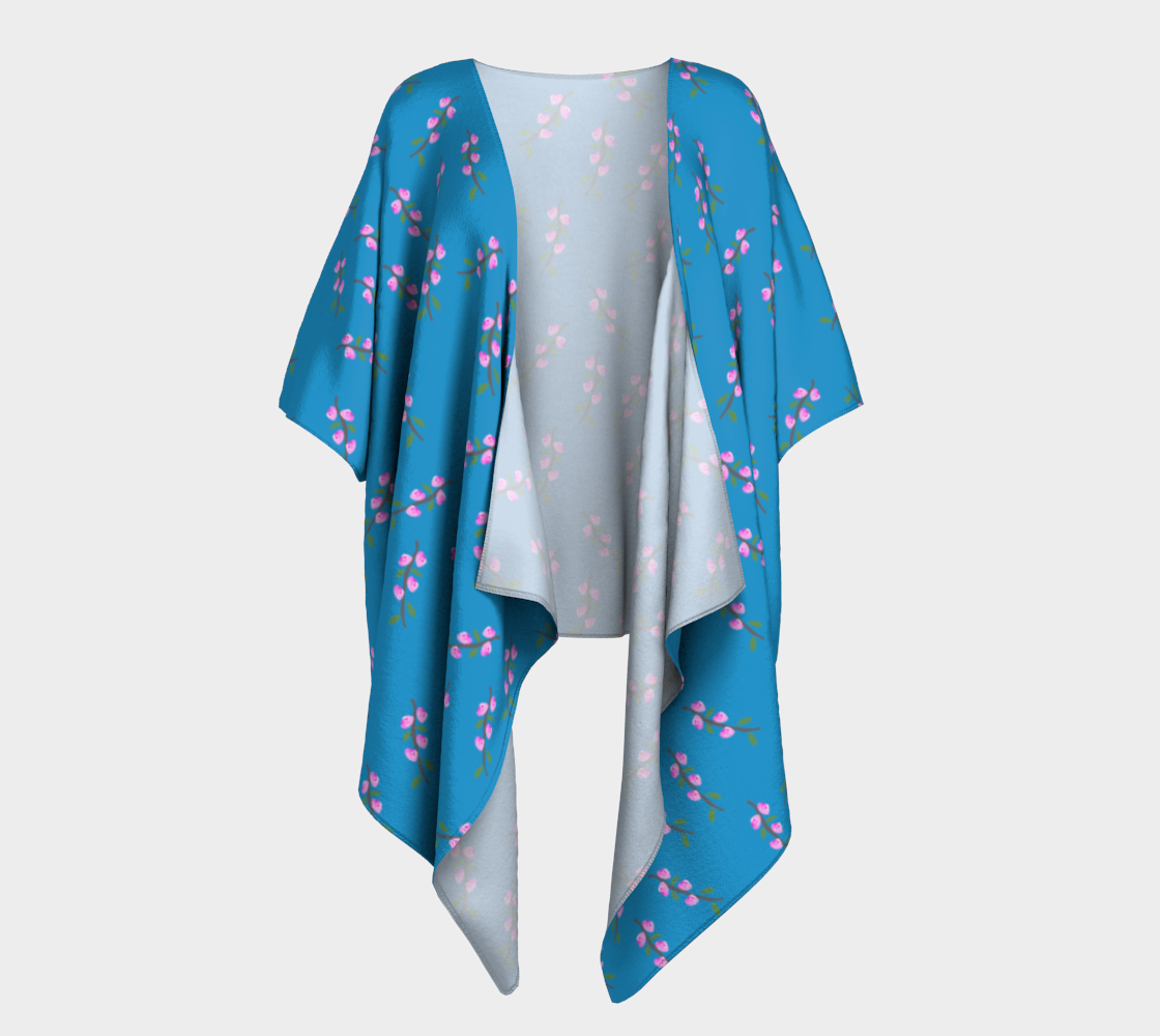 Pink Flower Branches on Blue Draped Kimono 3D preview