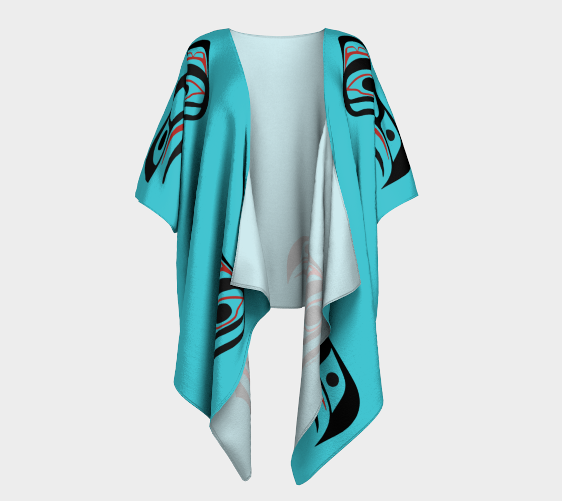 Eagle Raven Tlingit Haida Tribal Design Draped Kimono Teal preview