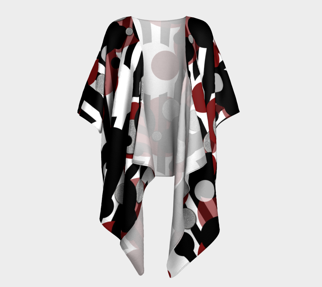 Aperçu de Black White Red Stripes Dots Draped Kimono