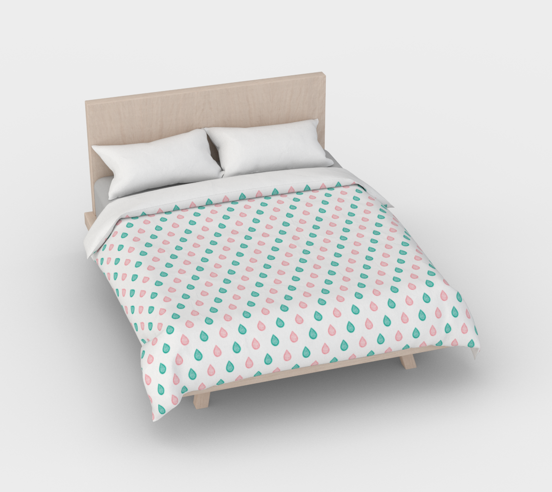 Teal blue and coral pink raindrops Duvet Cover Miniature #3