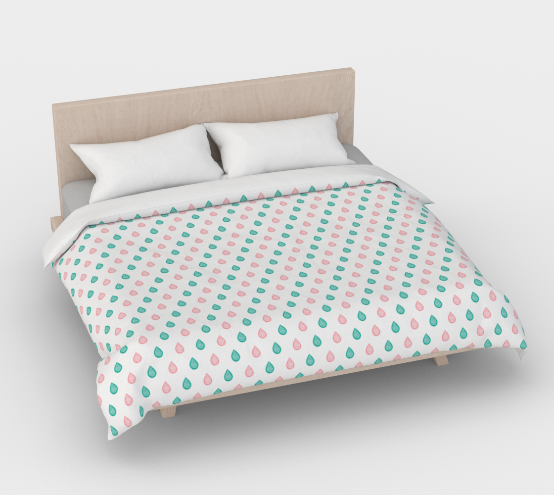 Teal blue and coral pink raindrops Duvet Cover preview #4