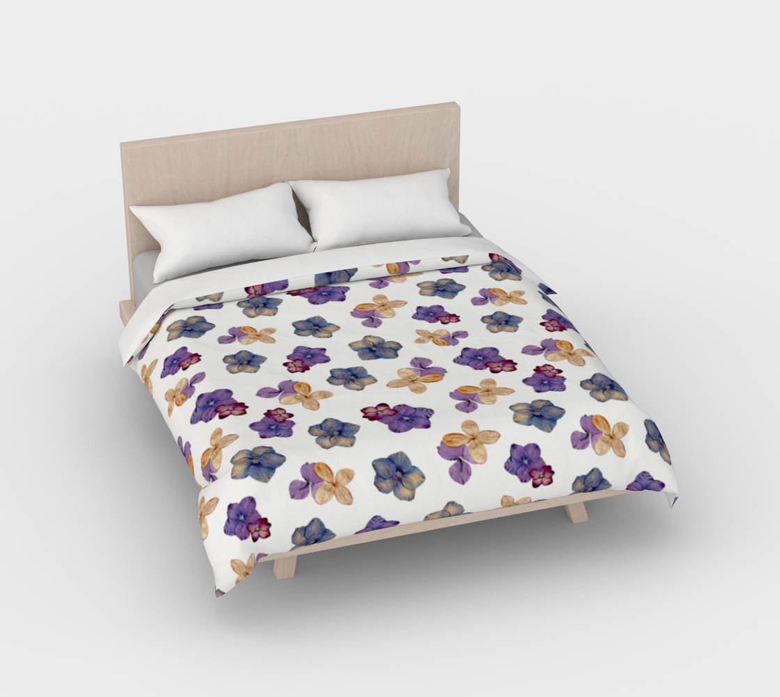Duvet Cover * Abstract Floral Bedding Linens * Pressed Flowers Comforter Cover * Purple Pink Raining Hydrangeas Design Miniature #3