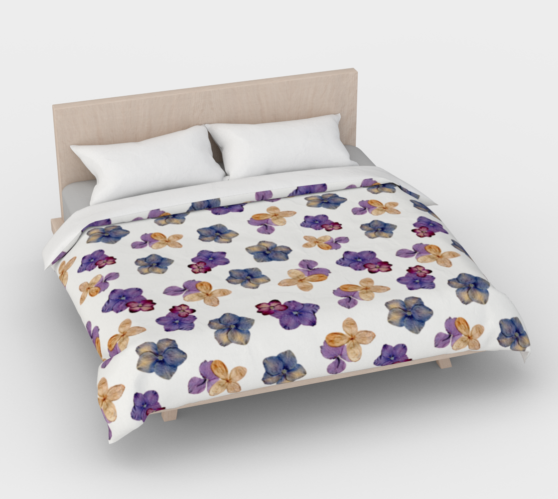 Aperçu 3D de Duvet Cover * Abstract Floral Bedding Linens * Pressed Flowers Comforter Cover * Purple Pink Raining Hydrangeas Design