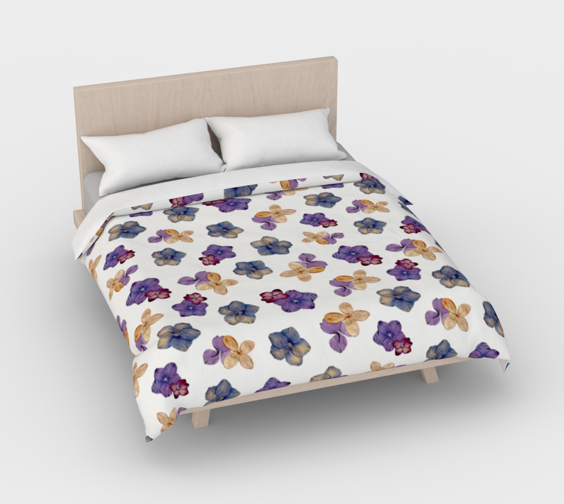 Duvet Cover * Abstract Floral Bedding Linens * Pressed Flowers Comforter Cover * Purple Pink Raining Hydrangeas Design Miniature #4