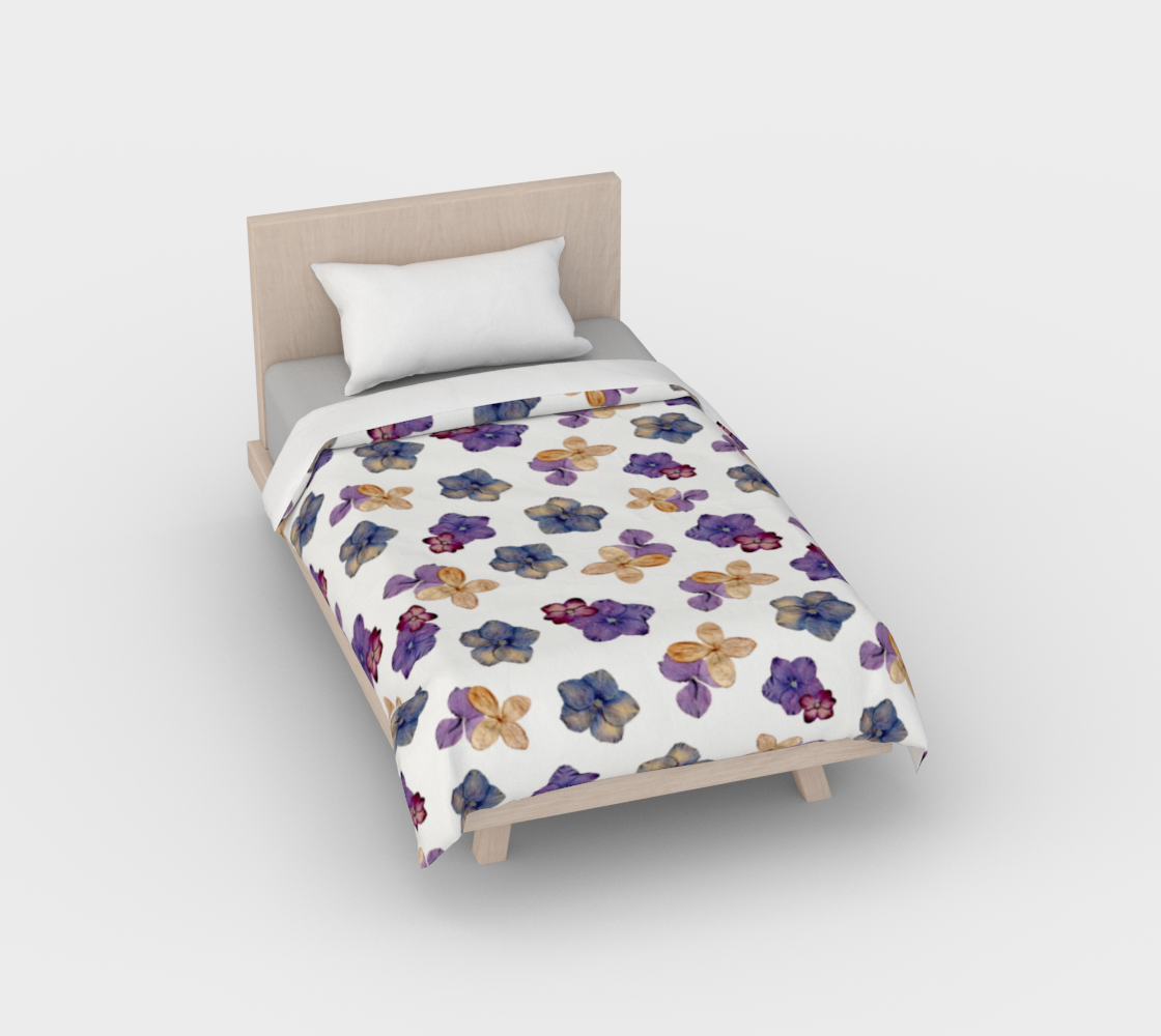 Duvet Cover * Abstract Floral Bedding Linens * Pressed Flowers Comforter Cover * Purple Pink Raining Hydrangeas Design aperçu
