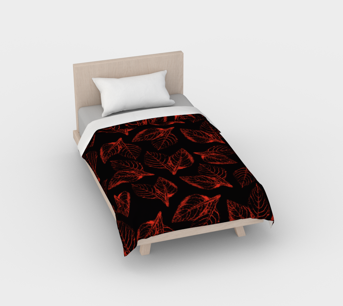 Duvet Cover * Red Black Floral Bedding Comforter Cover * Bed Linens * Red Amaranth Leaves preview