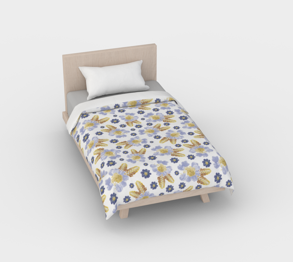 Duvet Cover * Abstract Floral Bedding Linens * Pressed Flowers Comforter Cover * Blue Cosmos Crocosmia Watercolor Impressions preview