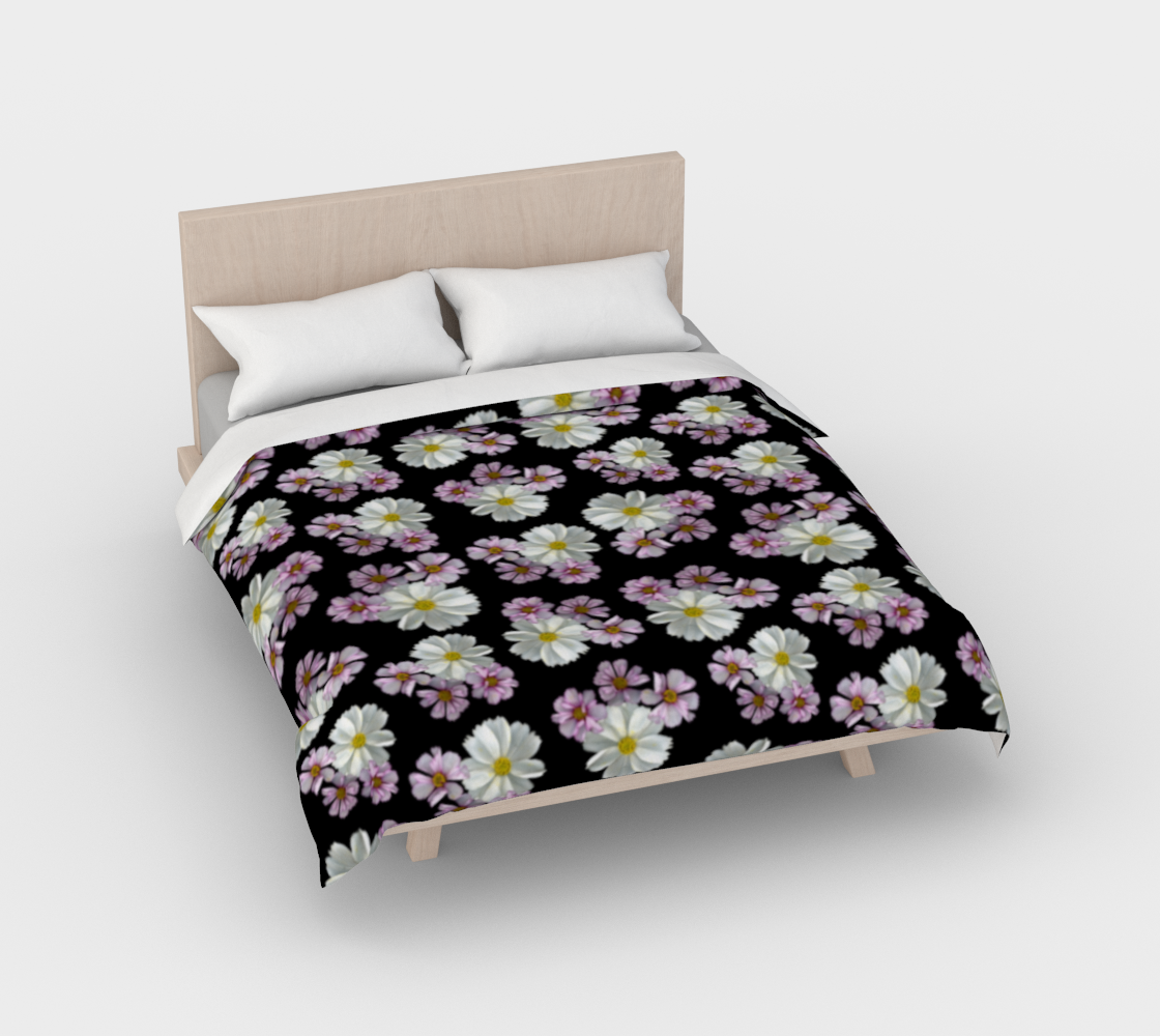 Duvet Cover * Abstract Floral Bedding Linens * Pressed Flowers Comforter Cover * Pink Purple White Cosmos Blossoms Miniature #3