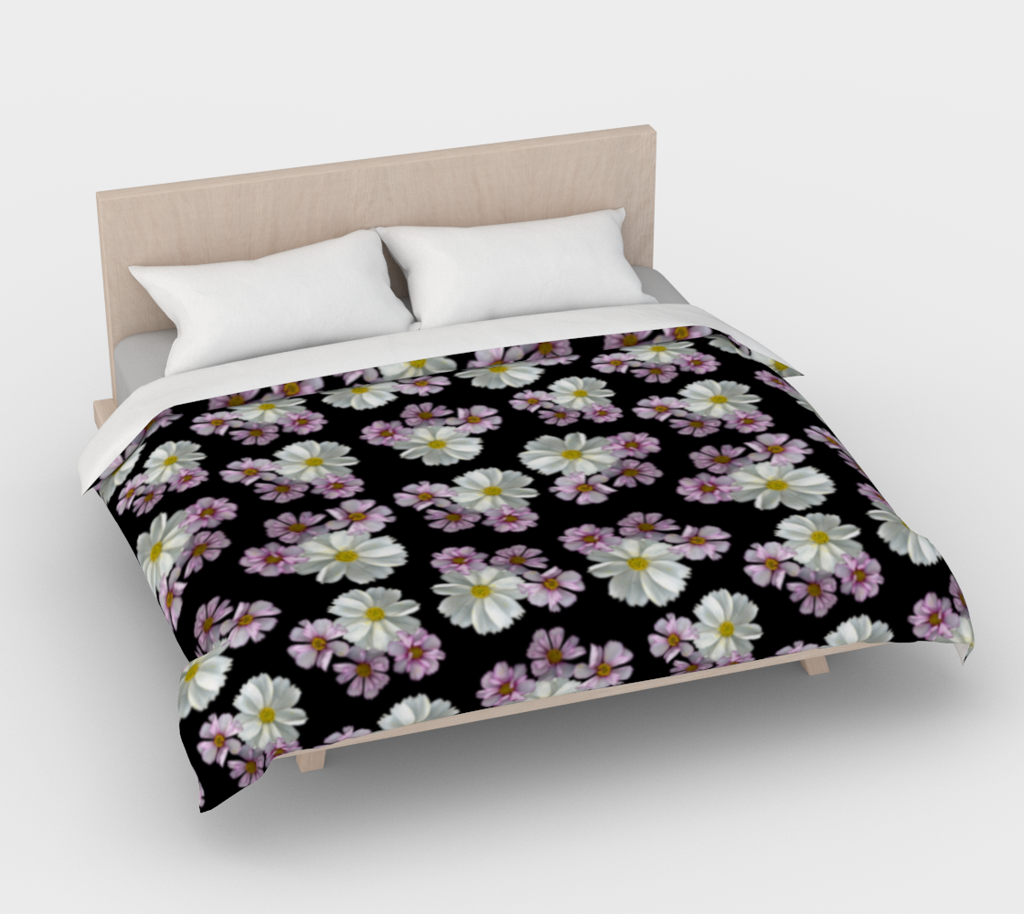 Aperçu de Duvet Cover * Abstract Floral Bedding Linens * Pressed Flowers Comforter Cover * Pink Purple White Cosmos Blossoms #4