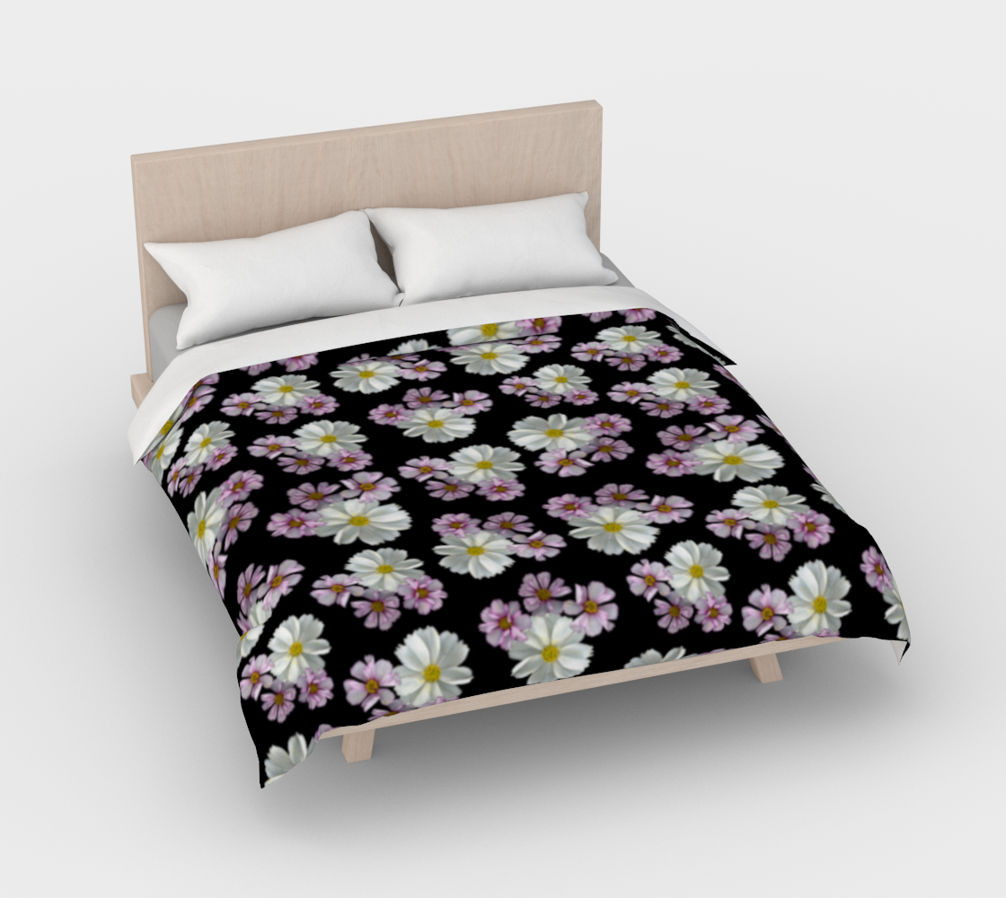 Duvet Cover * Abstract Floral Bedding Linens * Pressed Flowers Comforter Cover * Pink Purple White Cosmos Blossoms preview #3