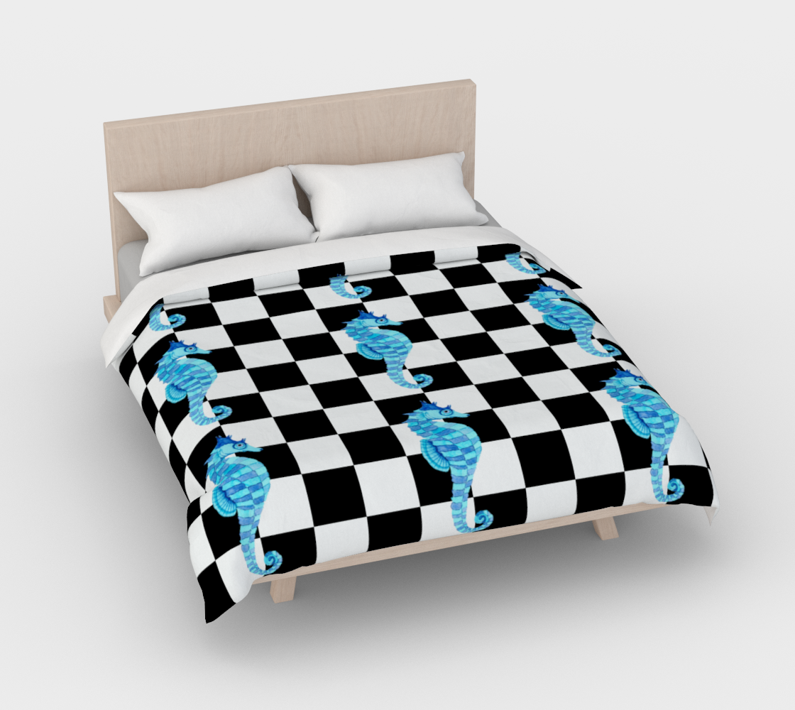 Aperçu 3D de Blue Seahorse Chess Duvet Cover