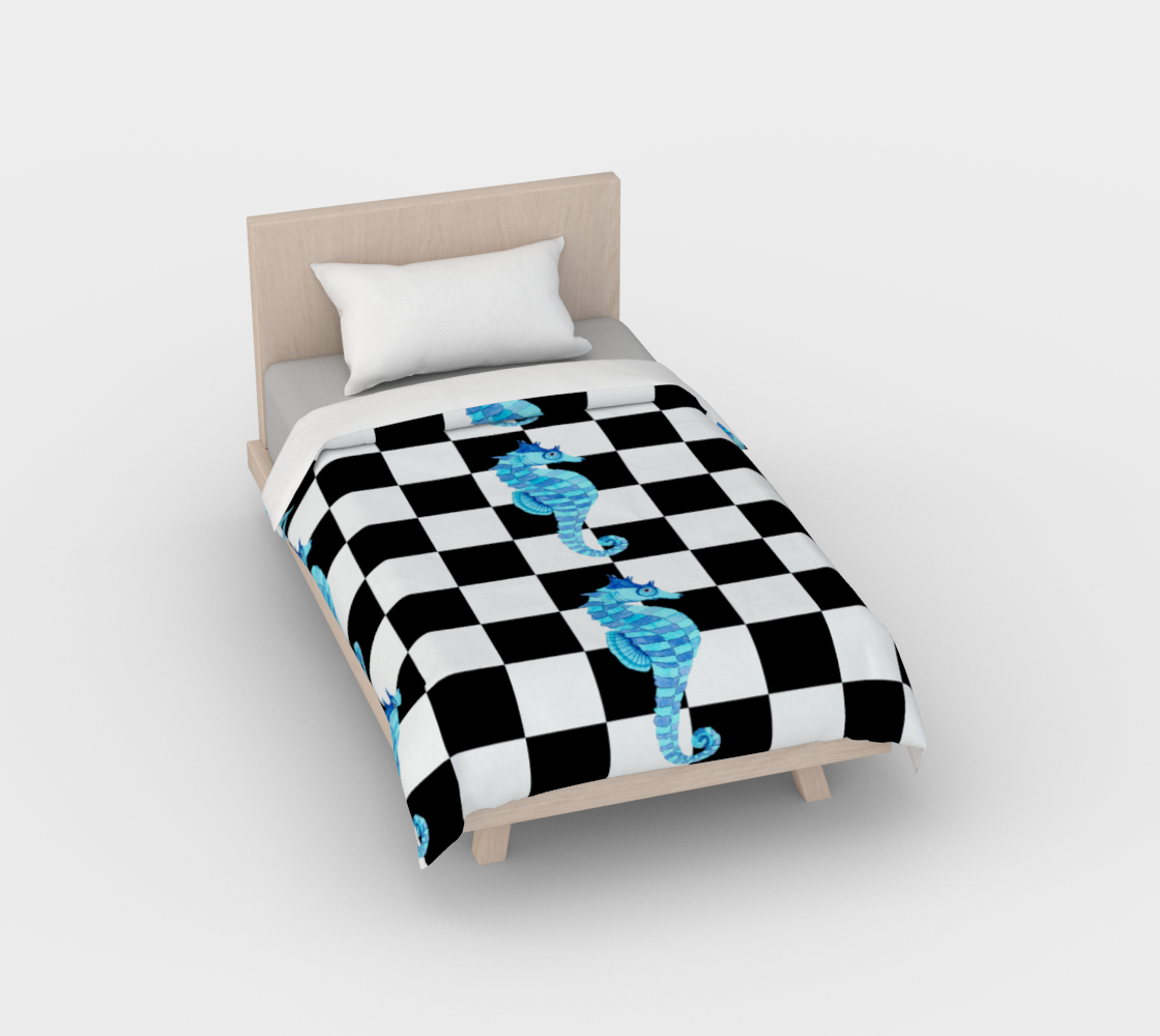 Aperçu 3D de Blue Seahorse Chess Duvet Cover