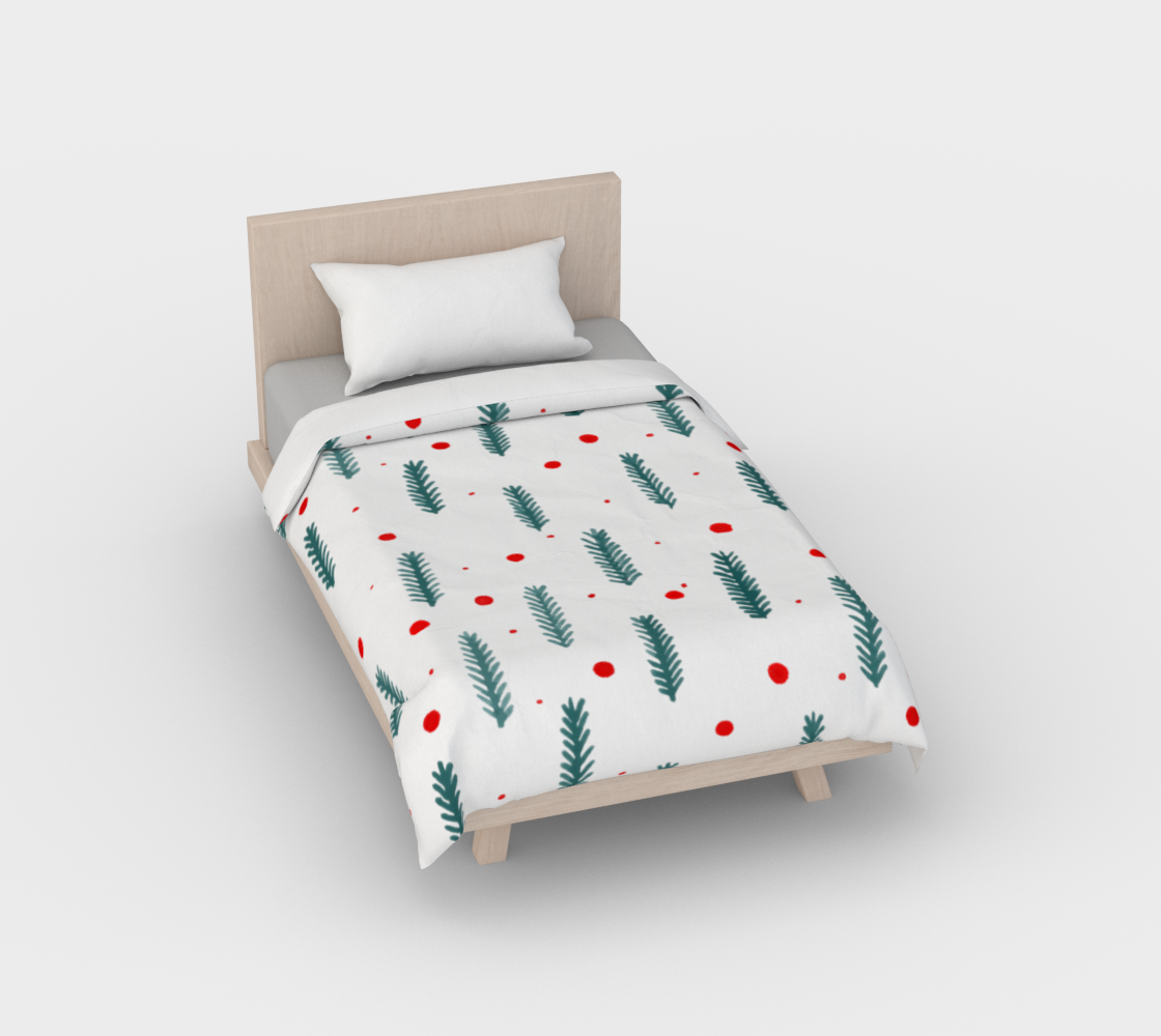 Teal Christmas branches and berries  duvet cover preview