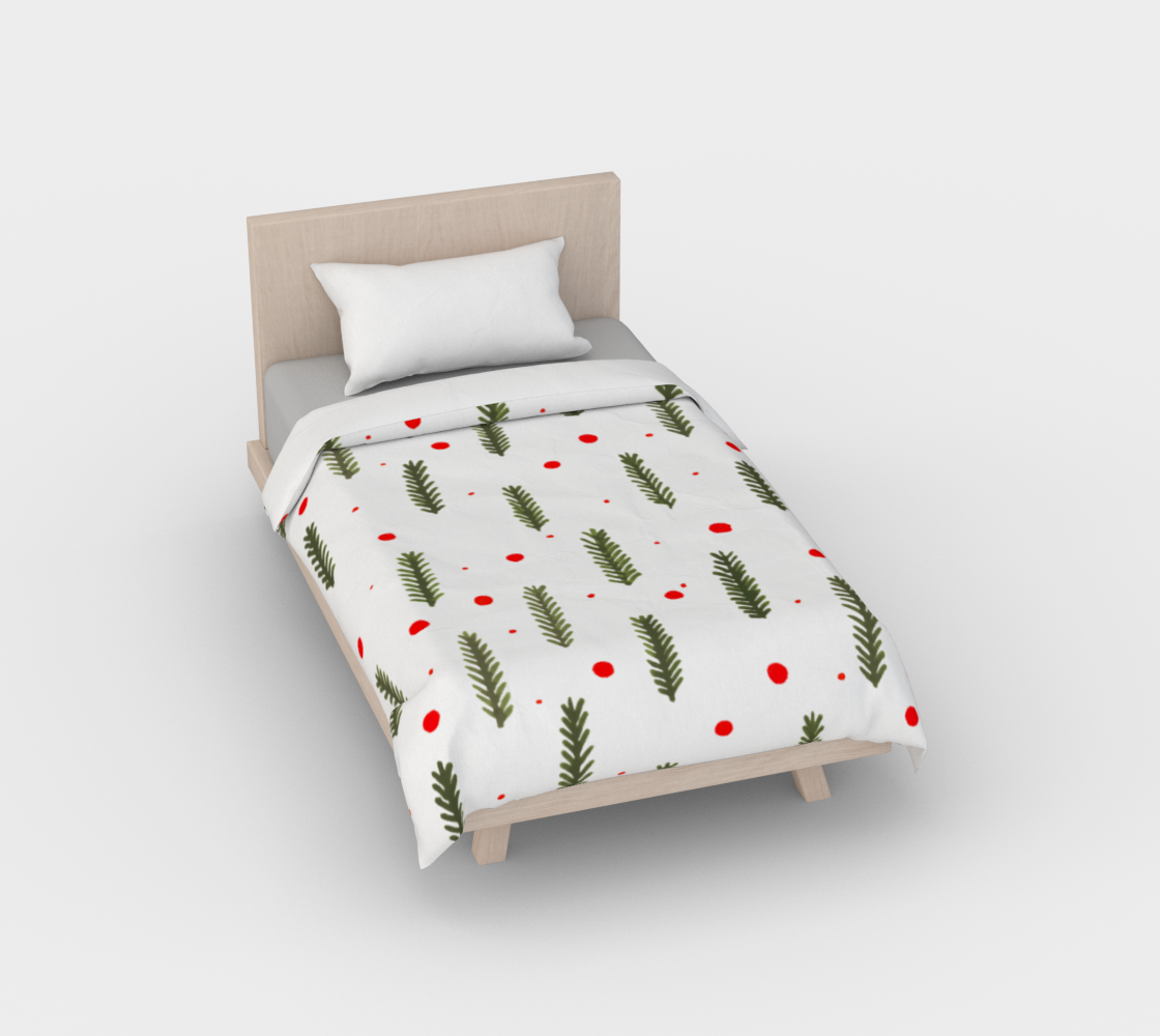 Olive green Christmas branches and berries duvet cover preview