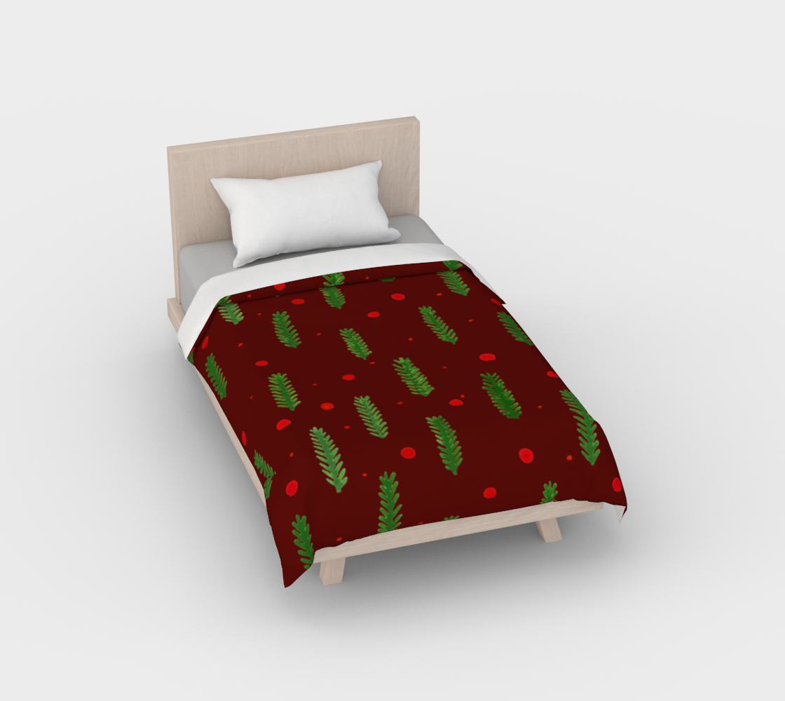 Burgundy Christmas branches and berries duvet cover preview