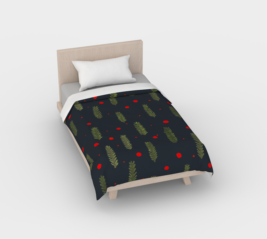 Christmas branches and dots - dark blue duvet cover preview