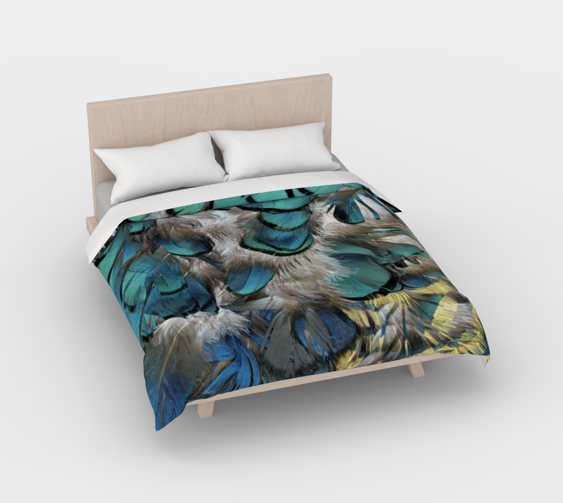 Aperçu de Duvet Cover * Abstract Nature Print * Blue Grey Yellow Pheasant Feathers * King*Queen*Full*Twin Comforter Covers #2
