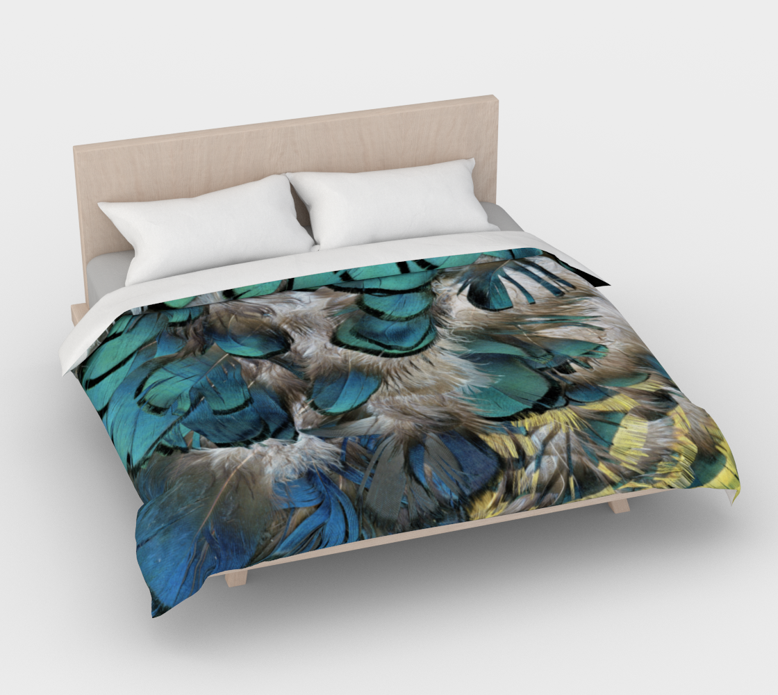 Aperçu de Duvet Cover * Abstract Nature Print * Blue Grey Yellow Pheasant Feathers * King*Queen*Full*Twin Comforter Covers #4