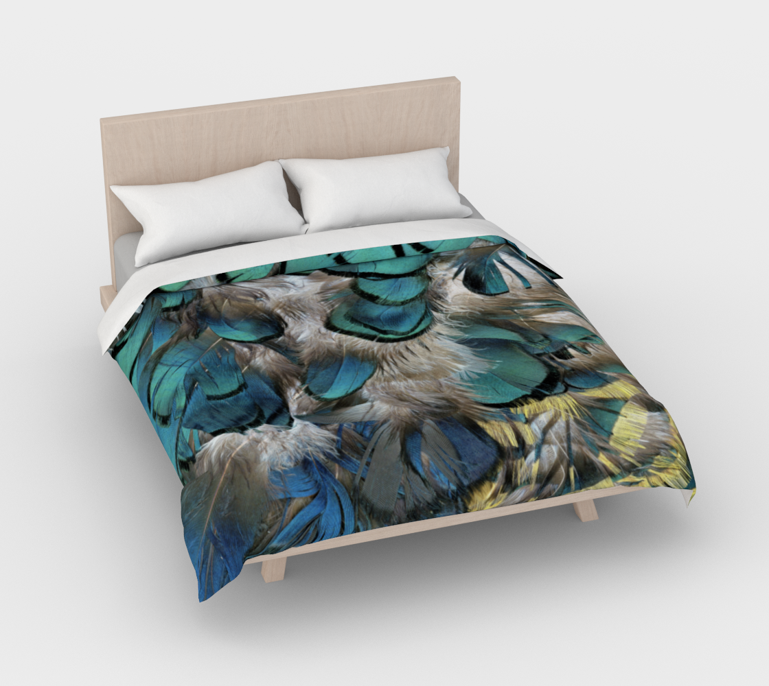 Aperçu de Duvet Cover * Abstract Nature Print * Blue Grey Yellow Pheasant Feathers * King*Queen*Full*Twin Comforter Covers #3
