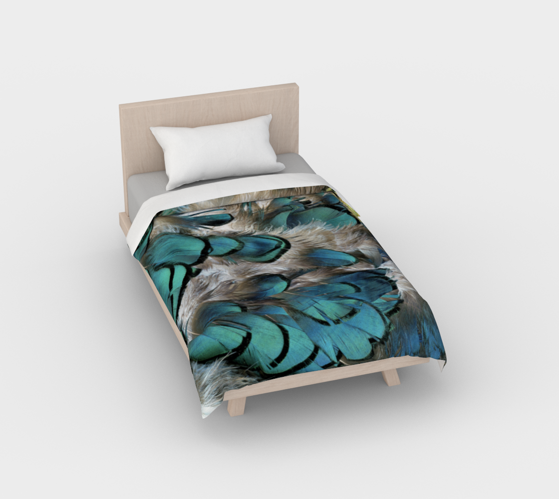 Duvet Cover * Abstract Nature Print * Blue Grey Yellow Pheasant Feathers * King*Queen*Full*Twin Comforter Covers preview