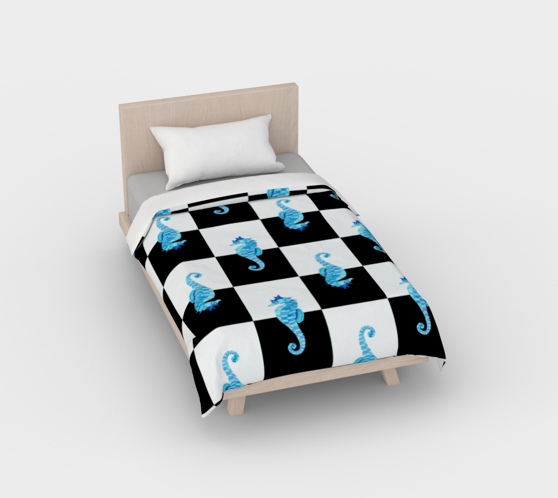 Aperçu 3D de Blue Seahorse Chess Duvet Cover II