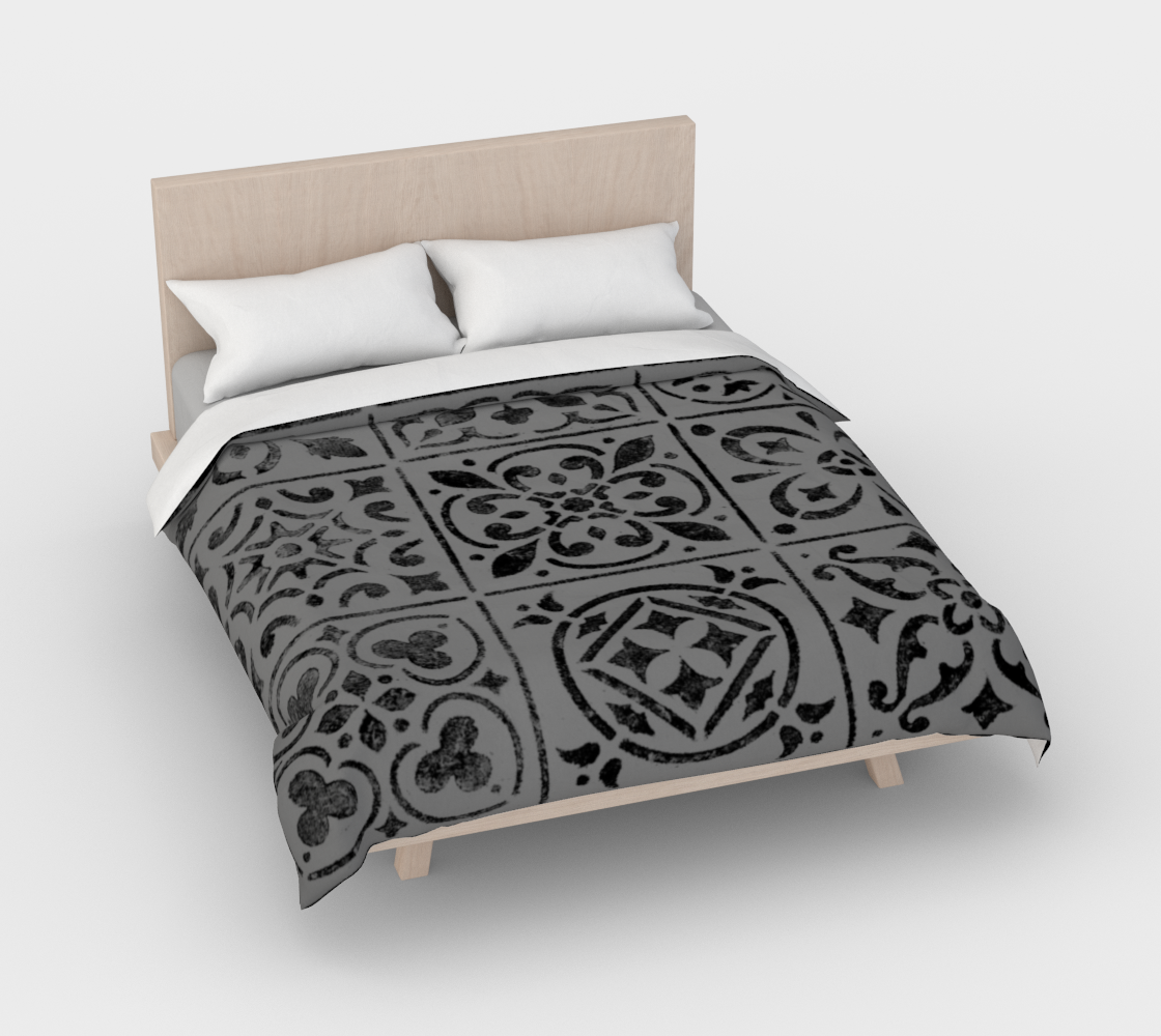 Duvet Cover * Abstract Geometric Design * Moroccan Tile Print Bed Linens * King*Queen*Full*Twin Black and Gray Comforter Cover 3D preview