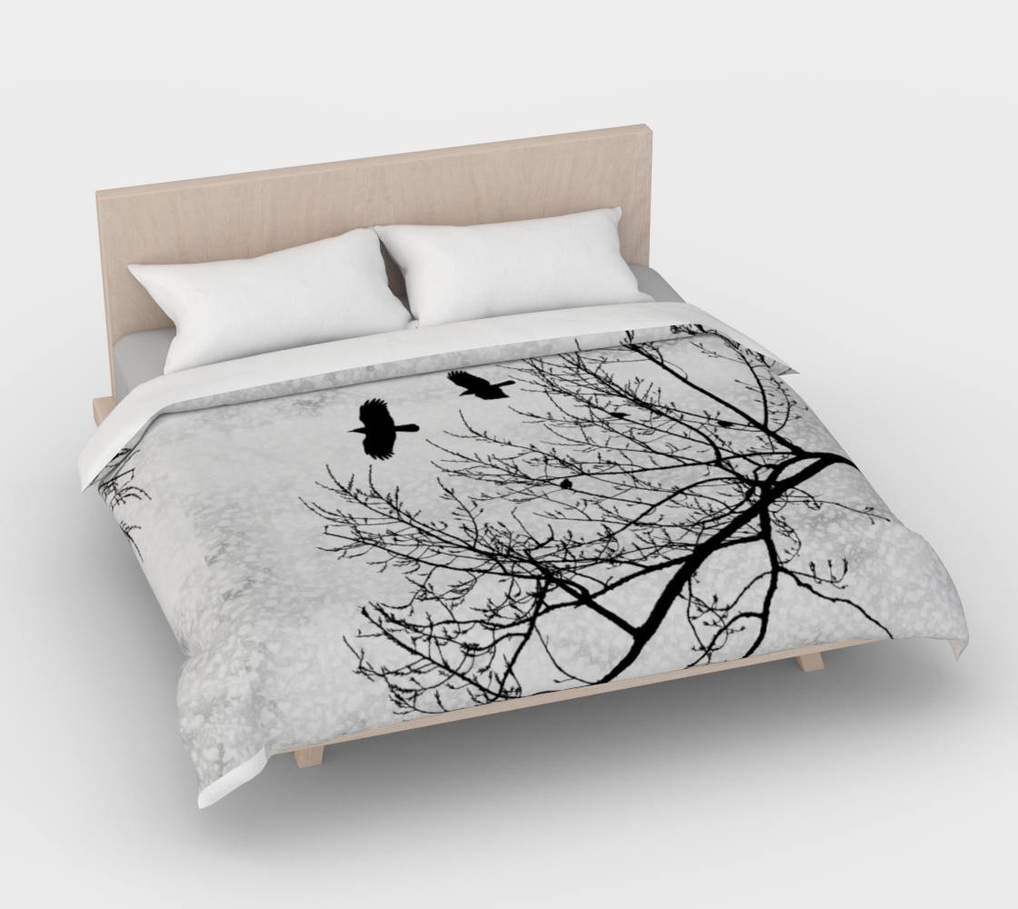 Aperçu 3D de Gothic Crows and Trees Black and Mottled Light Grey 