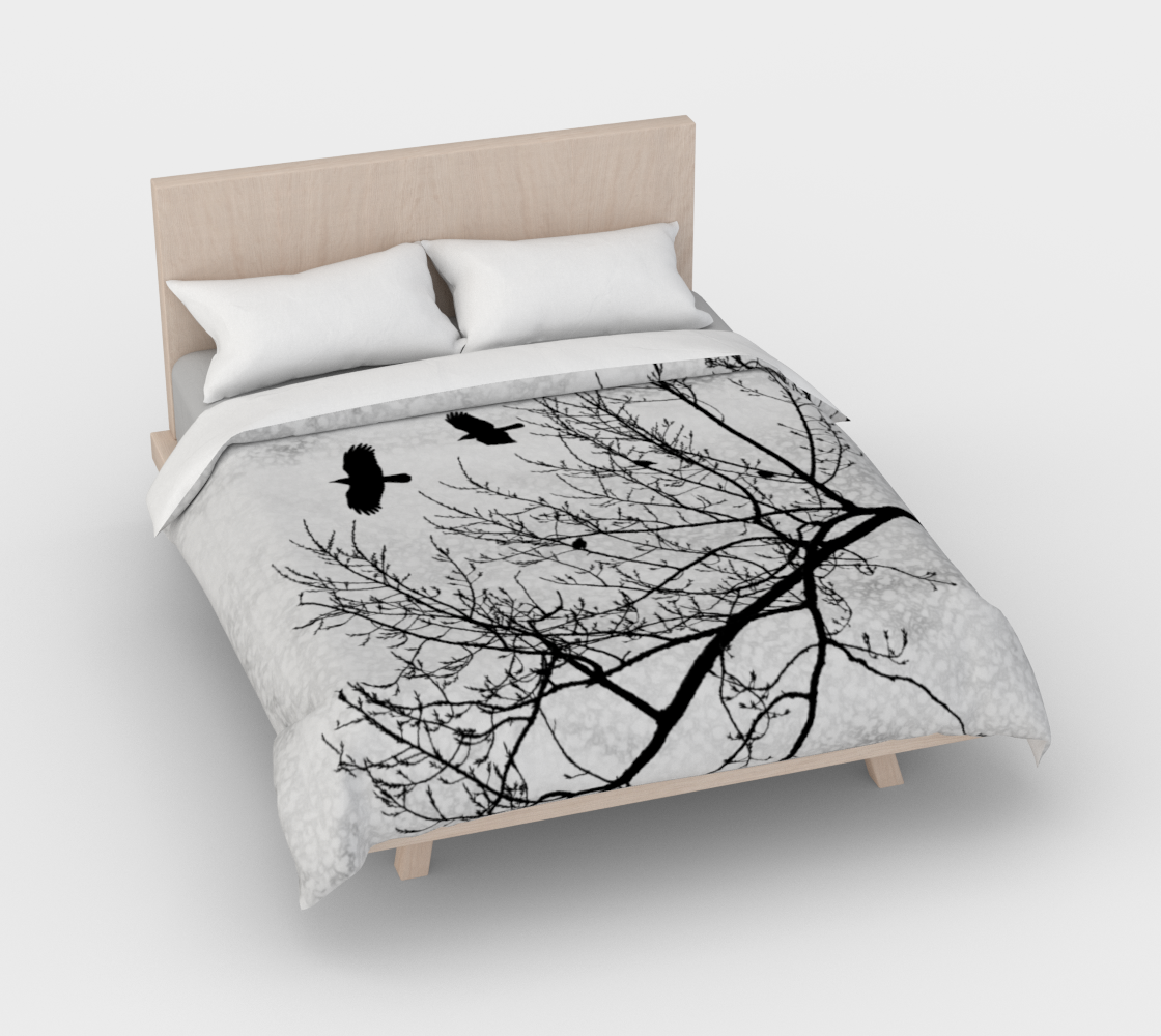 Aperçu 3D de Gothic Crows and Trees Black and Mottled Light Grey 