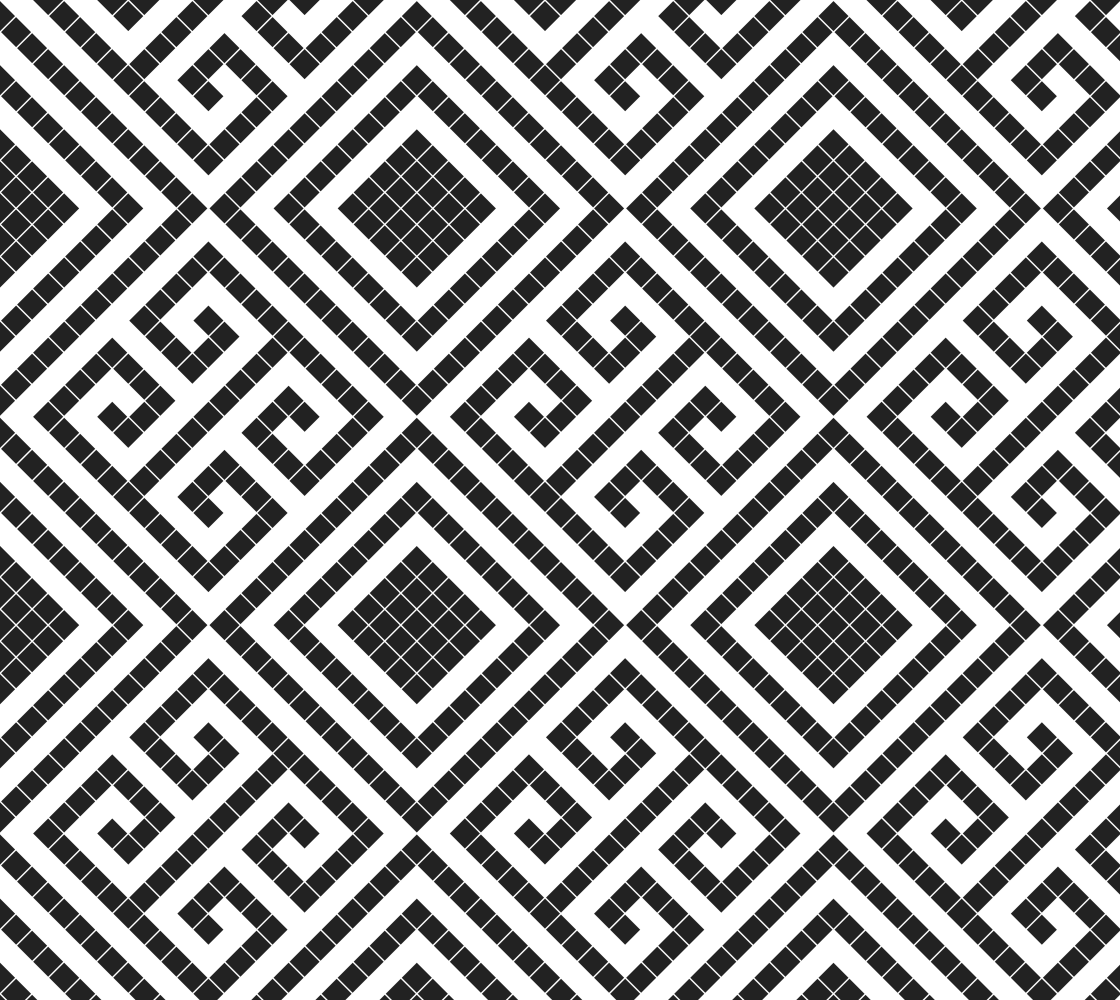Greek style geometric pixel design diamonds black & white fabric preview