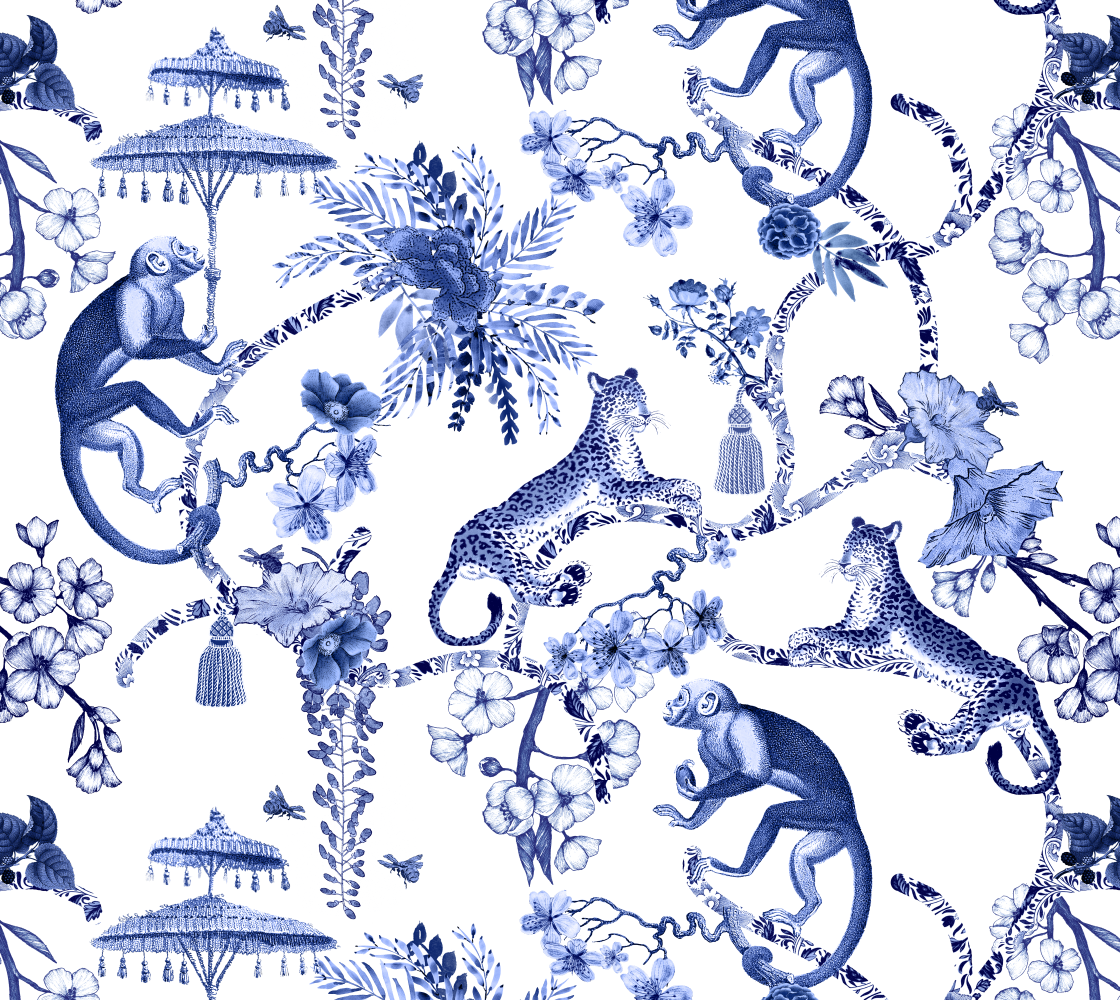 Chinoiserie Whimsy - Blue and White - Fabric thumbnail #1