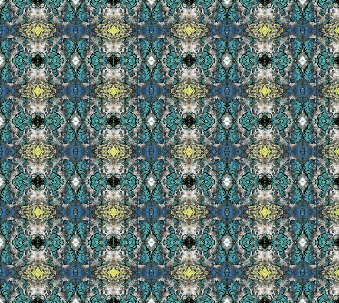 Fabric - Pheasant Feather - Blue, Turquoise, Yellow, White Geometric Design - Choice of Fabric- Sewing Project Patterns preview