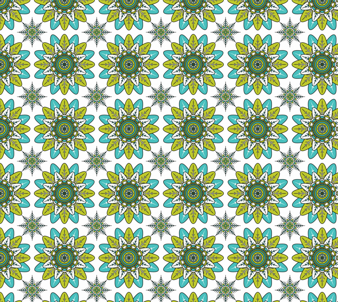 Aperçu de Cute Floral Mandala Motif  - Aqua and Green - beautiful fabric