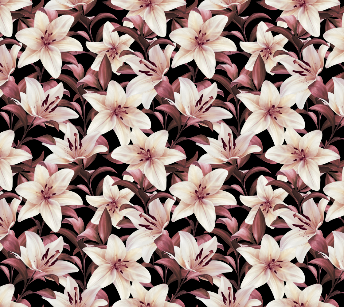 Lilies on black. Floral pattern preview