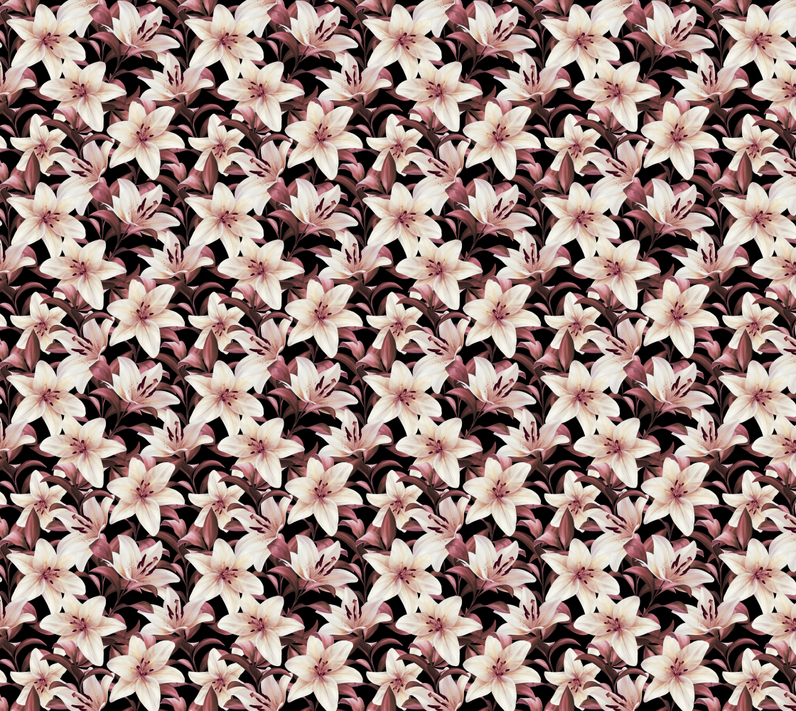Lilies on black. Floral pattern (small) preview