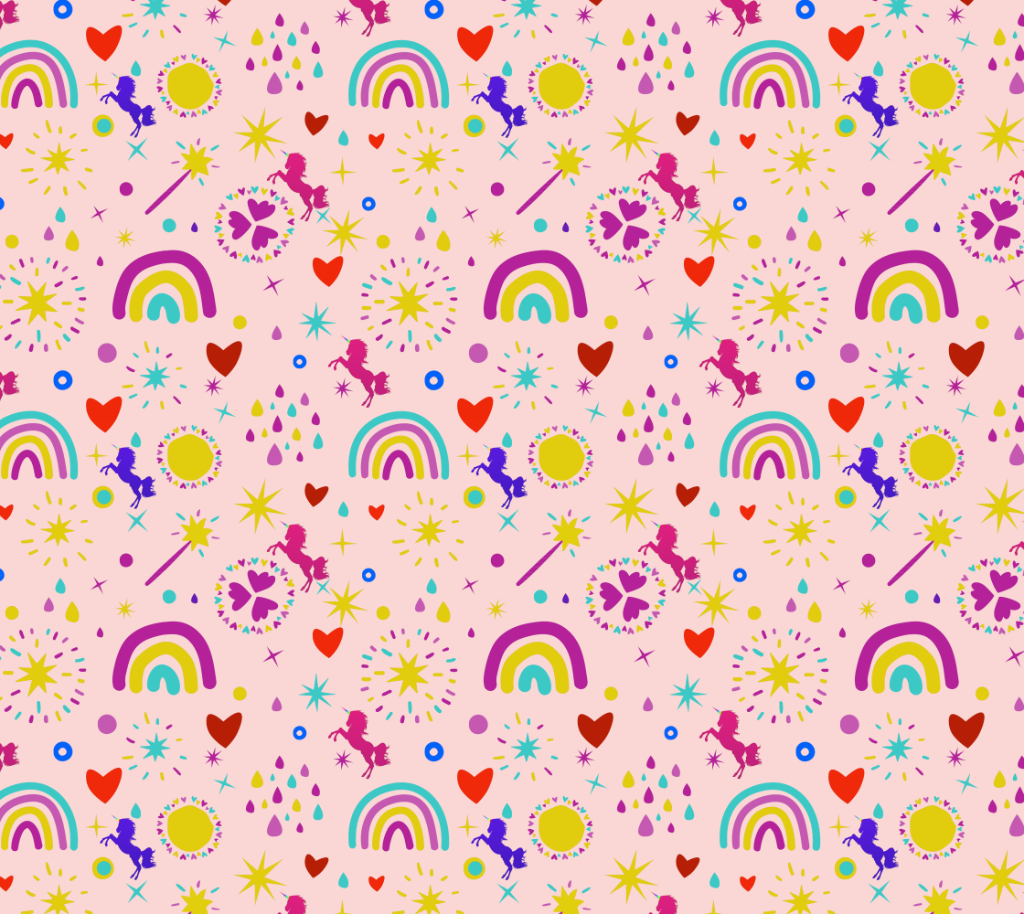 Aperçu de Unicorns, Rainbows, Stars & Magic on Pink Fabric, AWSD