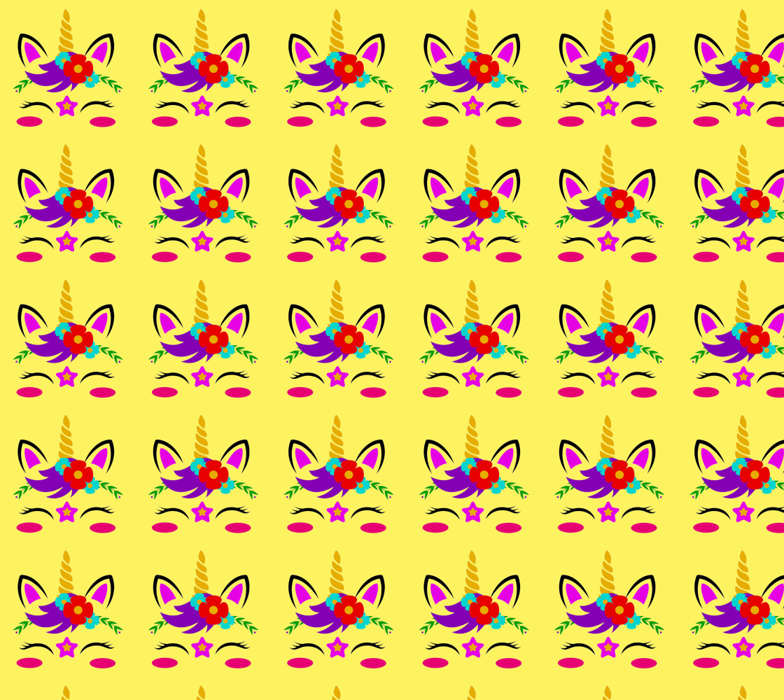 Aperçu de Unicorn Face Pattern on Yellow Fabric, AWSD