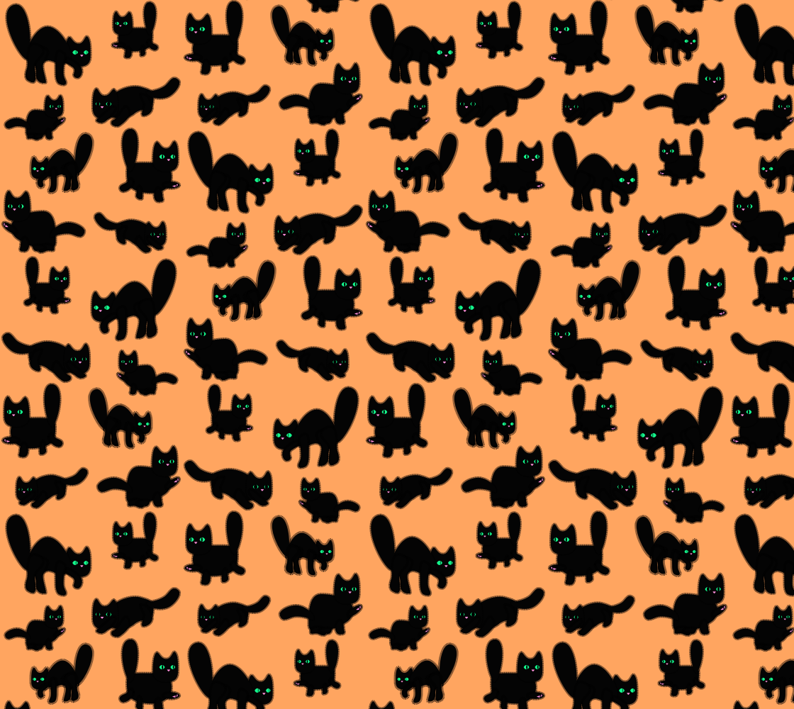 Fuzzy Kitties Black Cats Pattern (Orange BG) thumbnail #1