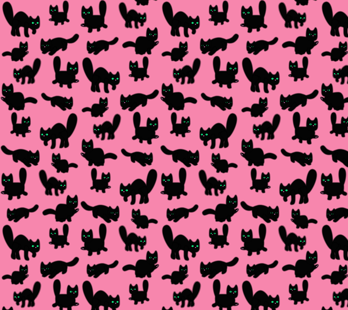 Fuzzy Kitties Black Cats Pattern (Pink BG) preview