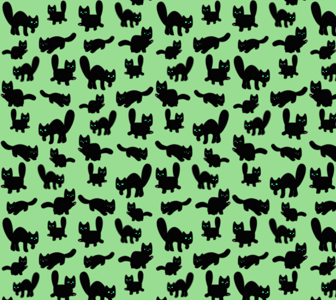 Fuzzy Kitties Black Cats Pattern (Green BG) thumbnail #1