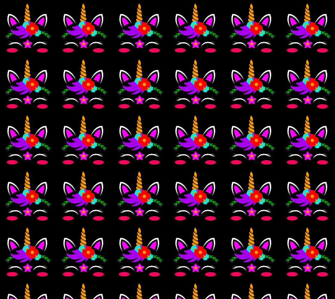 Aperçu de Unicorn Face Pattern on Black Fabric, AWSD