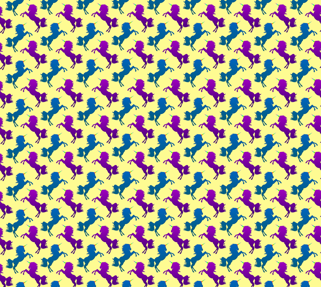Aperçu de Purple & Blue Unicorn Pattern on Light Yellow Fabric, AWSD