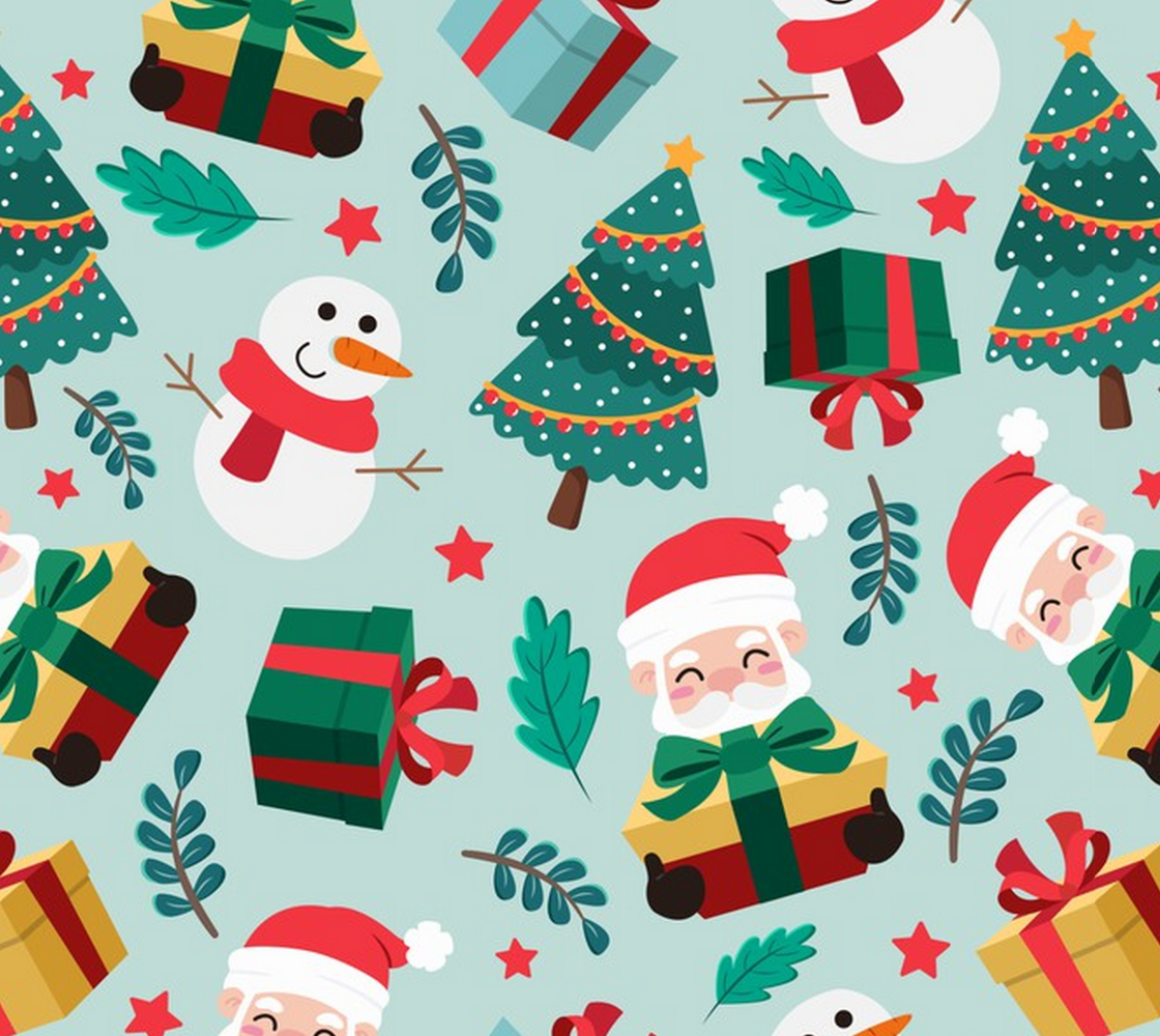 Aperçu de Cute Christmas Fabric - Santa, Gifts, Tree, Snowman