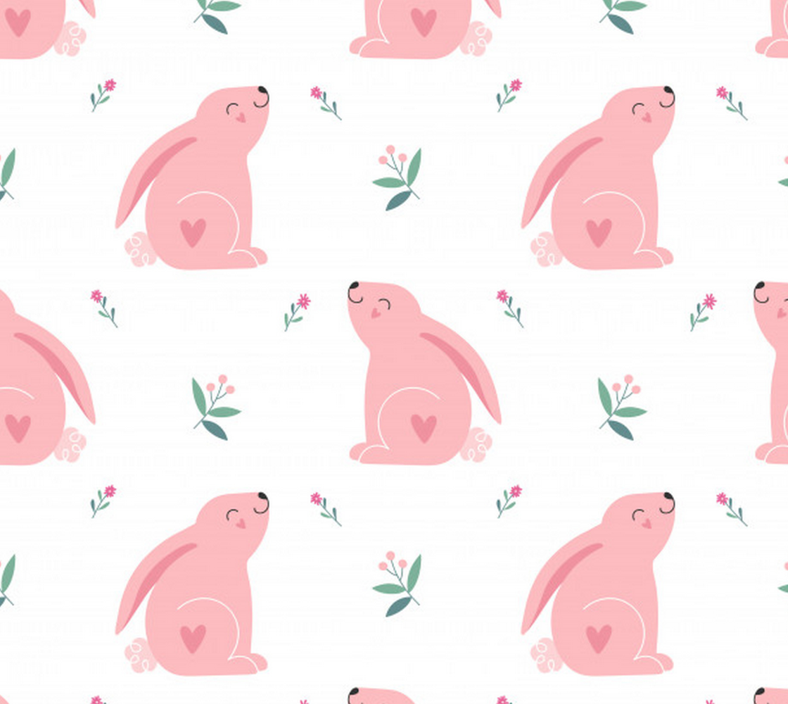 Aperçu de Adorable Pink Bunnies  and Flowers - Perfect for Easter, Spring, Baby Room Decor